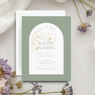 Sage Green Boho Arch Gouden Bloemen Huwelijk Save The Date