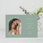 Sage Green Boho Arch Photo QR Code Save the Date Kaart (Staand voorkant)