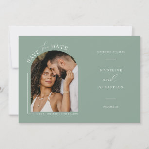 Sage Green Boho Arch Photo QR Code Save the Date Kaart