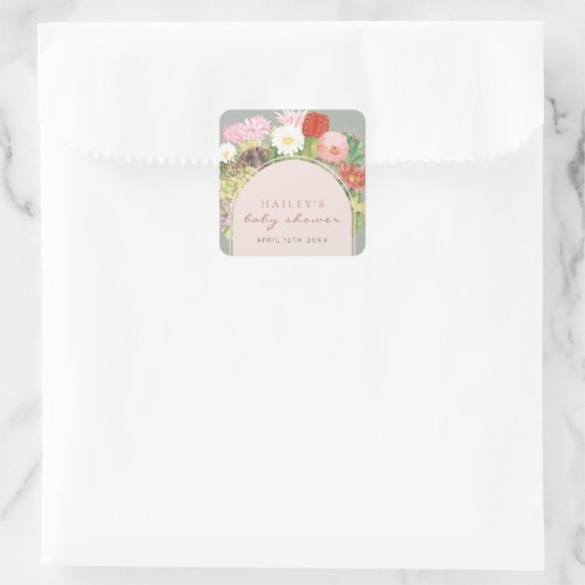 Sage Green Boho Bloom Cactus Baby shower Vierkante Sticker (Tas)
