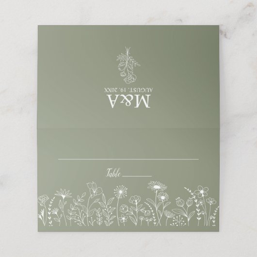 Sage Green Boho Chic Rustic Wildflower Floral (Buitenkant ongevouwen)