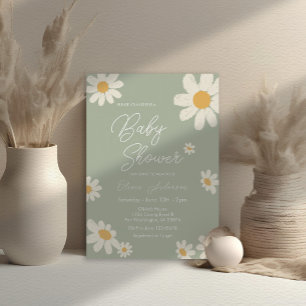 Sage Green Boho Daisy Flowers Baby shower Kaart