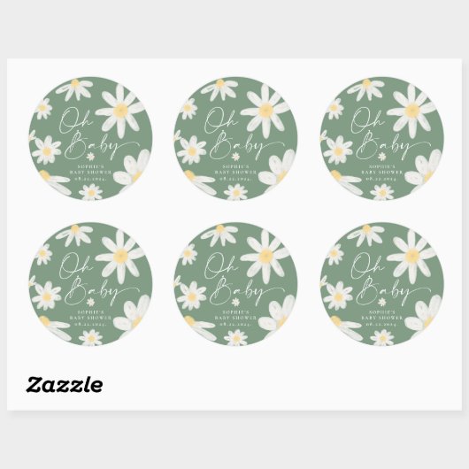 Sage Green Boho Daisy Sticker rond Fleur (Feuille)