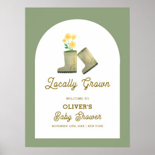 Sage Green Boho Floral Boots Baby shower Welkom Poster