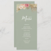 Sage green Boho Floral Mariage plat Menu (Devant / Derrière)