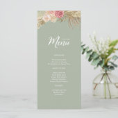 Sage green Boho Floral Mariage plat Menu (Debout devant)