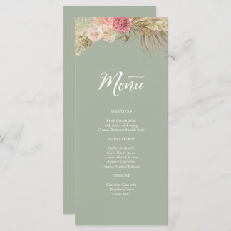 Sage green Boho Floral Mariage plat Menu