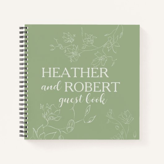 Sage Green Boho Floral Mariage Spiral Livre d'invi (Devant)