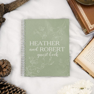 Sage Green Boho Floral Wedding Spiral Guest Book Notitieboek