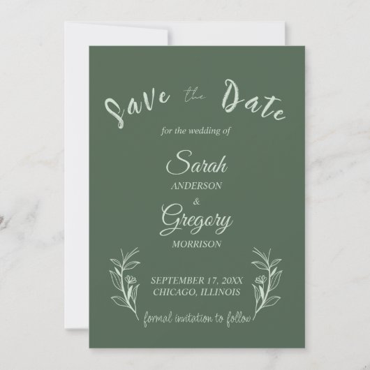 Sage Green Boho Minimalist Save the Date Kaart (Voorkant)