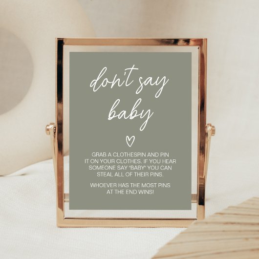Sage Green Boho Minimalist zeg niet Baby Poster