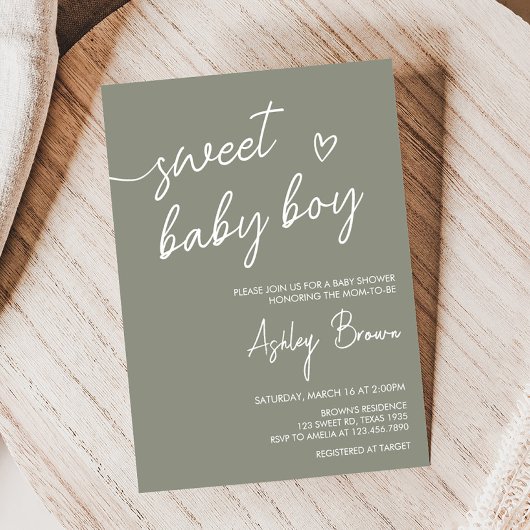Sage Green Boho Minimalistisch Baby shower Kaart