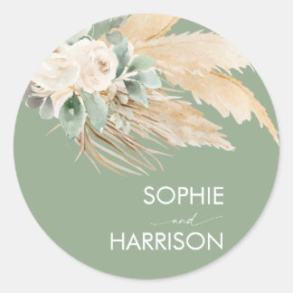 Sage Green Boho Pampas Grass Ronde Sticker