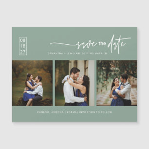 Sage Green Boho Photo Save the Date Magnetic Kaart
