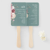 Sage Green Boho Pink Floral Wedding Programme Handwaaier (Voorkant en achterkant)