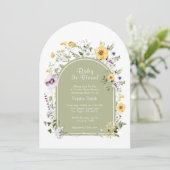 Sage Green Boho Rustieke Baby in Bloom Baby shower Kaart (Staand voorkant)