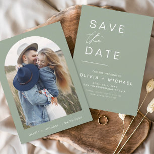 Sage Green Boho Save the Date Photo Minimaliste