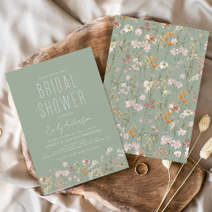Sage Green Boho Wildflower Bridal Shower Elegant Kaart