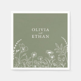 Sage Green, Boho, Wildflower Wedding Napkins Servet
