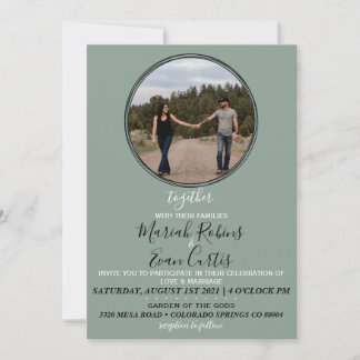 SAGE GREEN Boho Wreath Photo Wedding Invitation Kaart