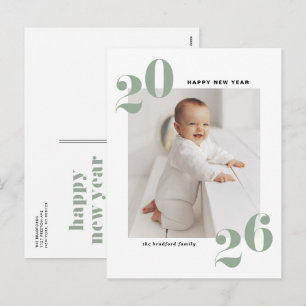 Sage Green Bold Typography 2025 Nieuwjaarsfoto Feestdagenkaart