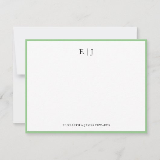 Sage Green Border Couple Monogram Initialen Notitiekaartje (Voorkant)