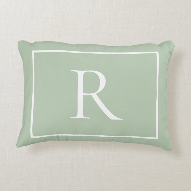 Sage Green Border Monogram Accent Pillow Accent Kussen (Achterkant)