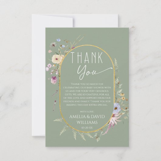Sage Green Botanical Baby shower Bedankkaart (Voorkant)