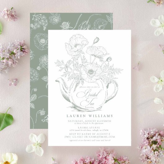 Sage Green Botanical Bridal Tea Shower Kaart