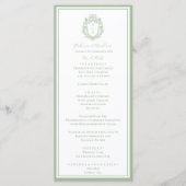 Sage Green Botanical Crest Monogram Wedding Menu (Voorkant)
