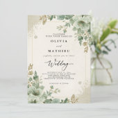 Sage Green Botanical Floral Wedding Kaart (Staand voorkant)