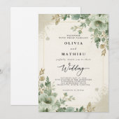 Sage Green Botanical Floral Wedding Kaart (Voorkant / Achterkant)