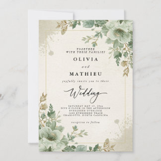  Sage Green Botanical Floral Wedding Kaart