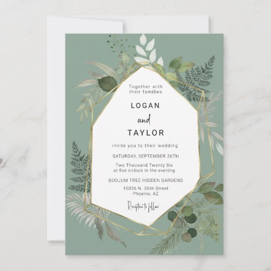 Sage Green Botanical Greenery Gold Lijst QR-code Kaart (Voorkant)