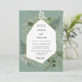 Sage Green Botanical Greenery Gold Lijst QR-code Kaart (Staand voorkant)