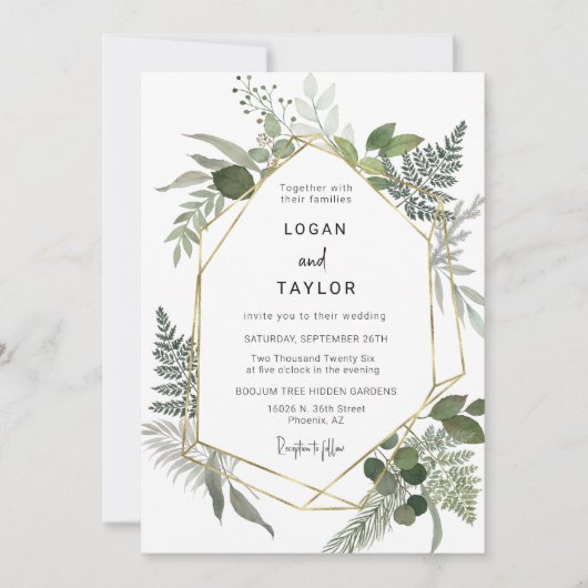 Sage Green Botanical Greenery Gold Lijst QR-code Kaart (Voorkant)