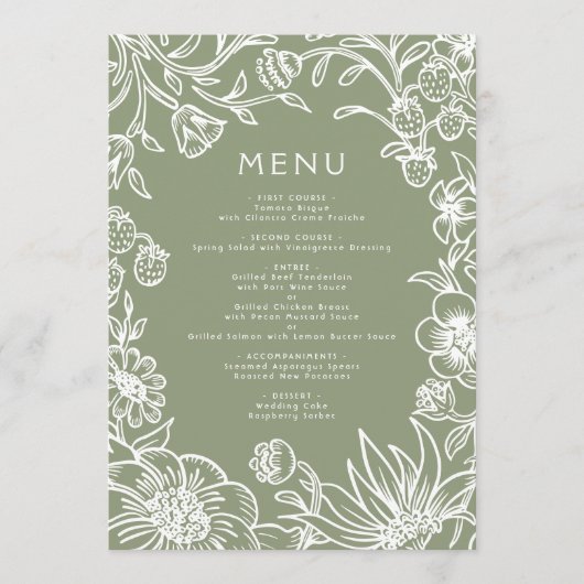 Sage Green Botanical Lijst Wedding Menu (Voorkant)