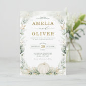 Sage Green Botanical Pumpkin Eucalyptus Weddenscha Kaart (Staand voorkant)