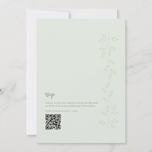 Sage Green Botanical QR Code Faire-part de mariage (Dos)