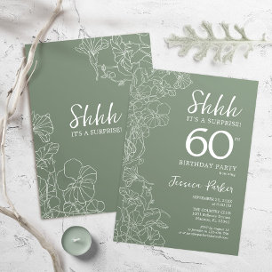 Sage Green Botanical Surprise 60th Birthday Kaart
