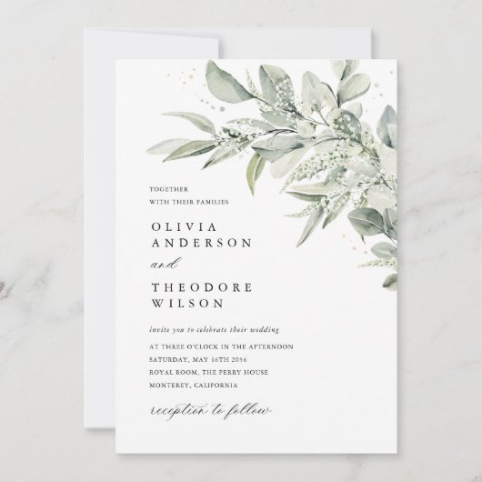 Sage Green Botanical Watercolor Elegant Wedding Kaart (Voorkant)