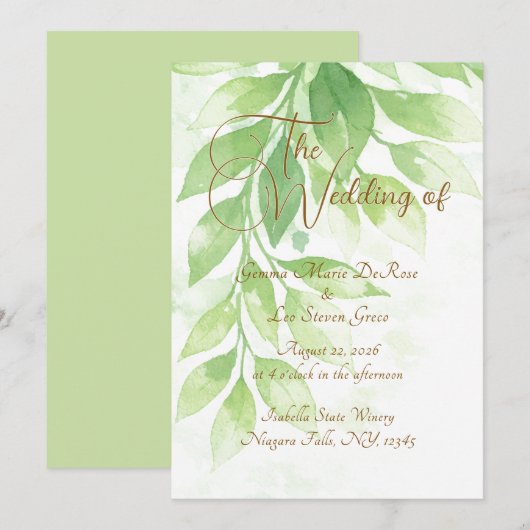 Sage Green Botanical Wedding Invitation (Devant / Derrière)