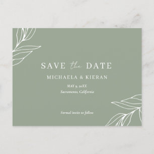 Sage Green Botanical Wedding Save the Date Aankondigingskaart