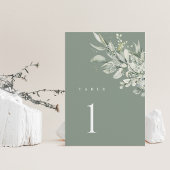 Sage Green Botanical Wedding Table Number Card Kaart