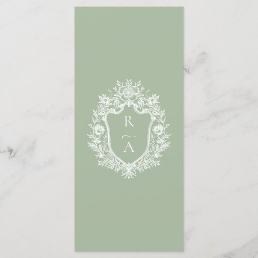 Sage Green Botanico Crest Monogramme Mariage Menu (Dos)