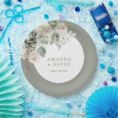 Sage Green Botanische Elegante Huwelijk Papieren Bordje (Feest)