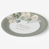 Sage Green Botanische Elegante Huwelijk Papieren Bordje (Gekanteld)