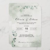 Sage Green Botanische Waterverf Huwelijksuitnodigi Kaart (Voorkant / Achterkant)