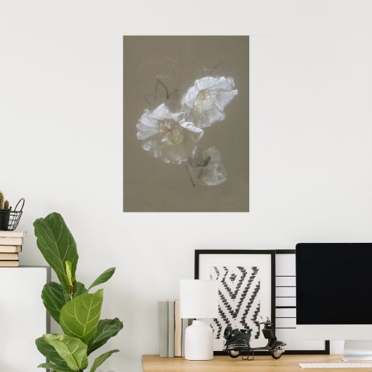 Sage Green Botanische  witte rozen Afdrukken Poster (Thuiskantoor)