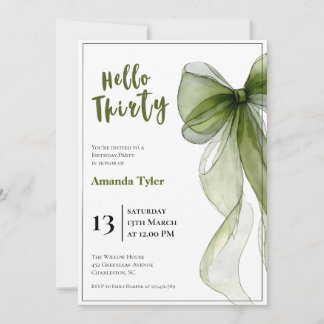 Sage Green Bow 30th Birthday Invitation